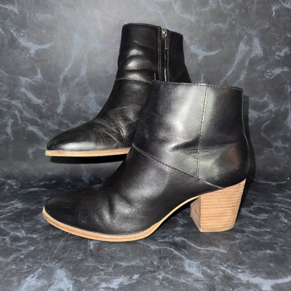 Madewell The Rosie Heeled Side Zipper Black Leather Ankle Bootie Sz 8.5